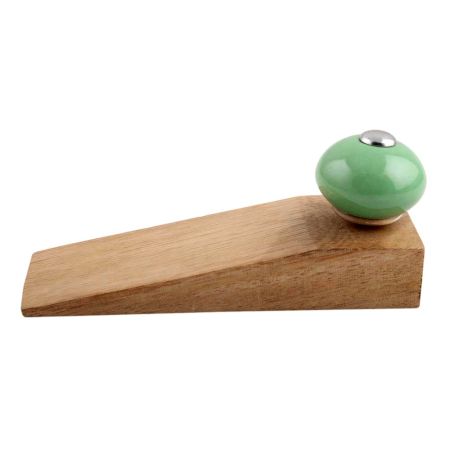 Pea Green Round Ceramic Wooden Door Stopper